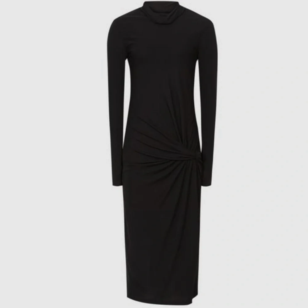 NWT REISS BLACK FREYA TWIST FRONT MIDI BODYCON DRESS - SIZE 8 - Picture 3 of 16